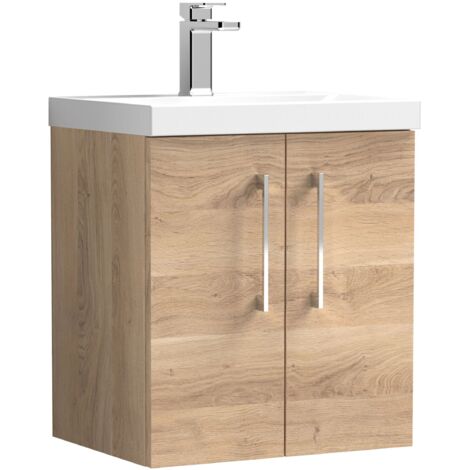 Nuie Arno Wall Hung 2-Door Vanity Unit with Basin-1 500mm Wide - Bleached Oak (1/5)