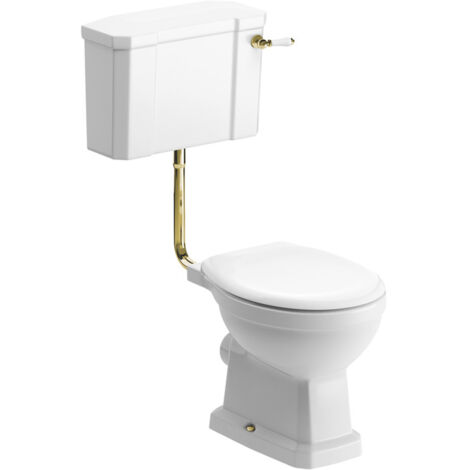 Signature Aphrodite Low Level Toilet with Lever Cistern Brushed Brass - Soft Close Seat (1/2)