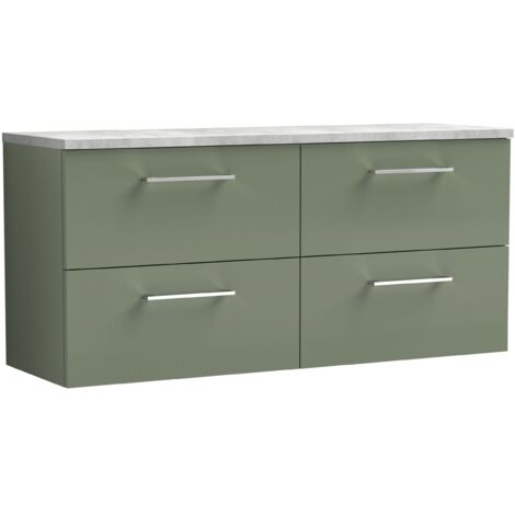 Nuie Arno Wall Hung 4-Drawer Vanity Unit with Bellato Grey Worktop 1200mm Wide - Satin Green (1/4)