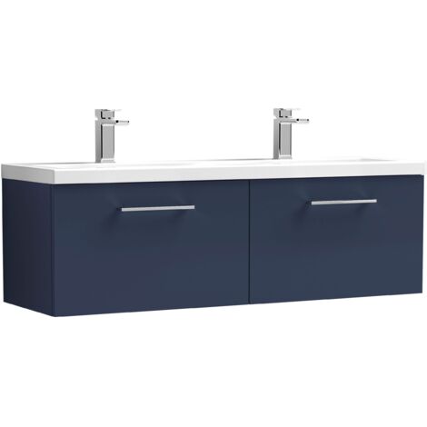 Nuie Arno Wall Hung 2-Drawer Vanity Unit with Double Ceramic Basin 1200mm Wide - Midnight Blue (1/5)
