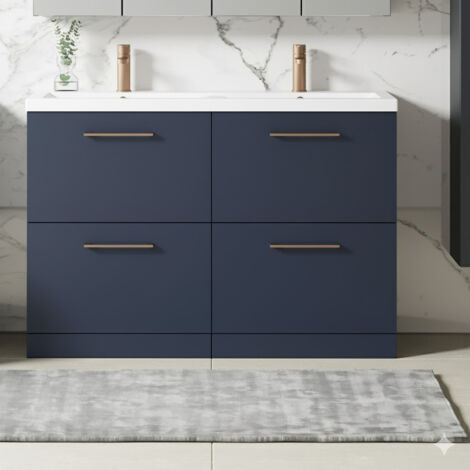 Nuie Arno Floor Standing 4-Drawer Vanity Unit with Double Ceramic Basin 1200mm Wide - Midnight Blue (1/5)