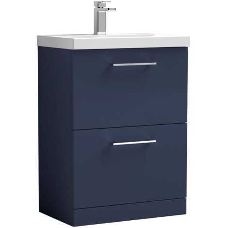 Nuie Arno Floor Standing 2-Drawer Vanity Unit with Basin-1 600mm Wide - Midnight Blue (1/5)