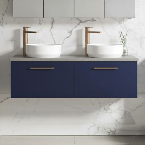 Nuie Arno Wall Hung 2-Drawer Vanity Unit with Bellato Grey Worktop 1200mm Wide - Midnight Blue (1/5)