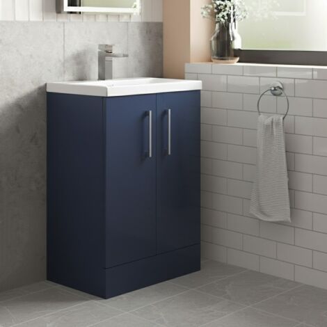 Nuie Arno Compact Floor Standing 2-Door Vanity Unit with Polymarble Basin 500mm Wide - Midnight Blue (1/5)