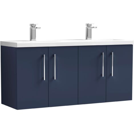 Nuie Arno Wall Hung 4-Door Vanity Unit with Double Ceramic Basin 1200mm Wide - Midnight Blue (1/5)