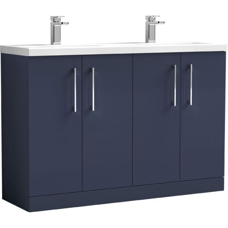 Nuie Arno Floor Standing 4-Door Vanity Unit with Double Ceramic Basin 1200mm Wide - Midnight Blue (1/4)