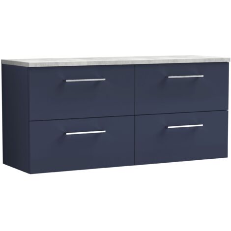 Nuie Arno Wall Hung 4-Drawer Vanity Unit with Bellato Grey Worktop 1200mm Wide - Midnight Blue (1/4)