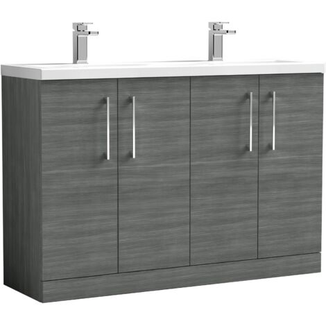 Nuie Arno Floor Standing 4-Door Vanity Unit with Double Ceramic Basin 1200mm Wide - Anthracite Woodgrain (1/5)