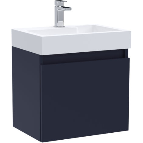 Nuie Merit Wall Hung 1-Door Vanity Unit with L-Shaped Basin 500mm Wide - Midnight Blue (1/4)