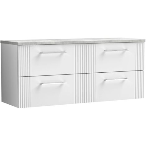 Nuie Deco Wall Hung 4-Drawer Vanity Unit with Bellato Grey Worktop 1200mm Wide - Satin White (1/4)