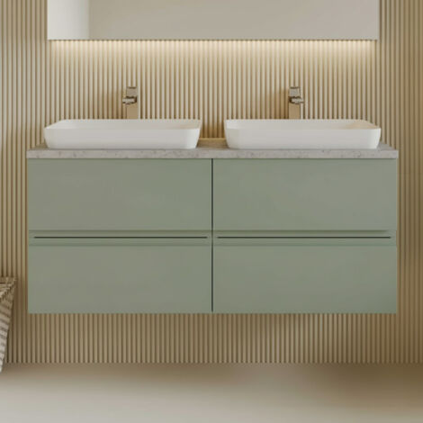 Hudson Reed Urban Wall Hung 4-Drawer Vanity Unit with Bellato Grey Worktop 1200mm Wide - Satin Green (1/4)