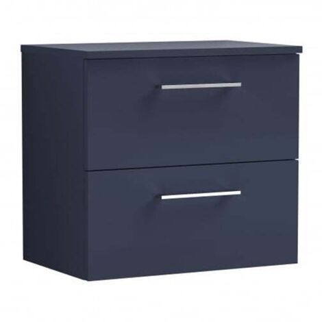 Nuie Arno Wall Hung 2-Drawer Vanity Unit with Worktop 600mm Wide - Midnight Blue