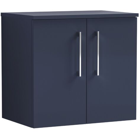 Nuie Arno Wall Hung 2-Door Vanity Unit with Worktop 600mm Wide - Midnight Blue