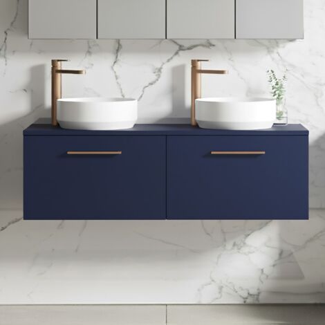 Nuie Arno Wall Hung 2-Drawer Vanity Unit with Worktop 1200mm Wide - Midnight Blue (1/5)
