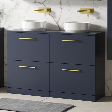 Nuie Arno Floor Standing 4-Drawer Vanity Unit with Worktop 1200mm Wide - Midnight Blue (1/5)