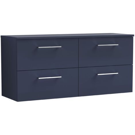 Nuie Arno Wall Hung 4-Drawer Vanity Unit with Worktop 1200mm Wide - Midnight Blue (1/4)