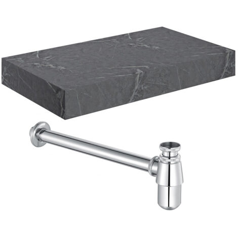 Signature Grove Wall Hung Basin Shelf with Chrome Bottle Trap 800mm Wide - Grey Marble (1/2)