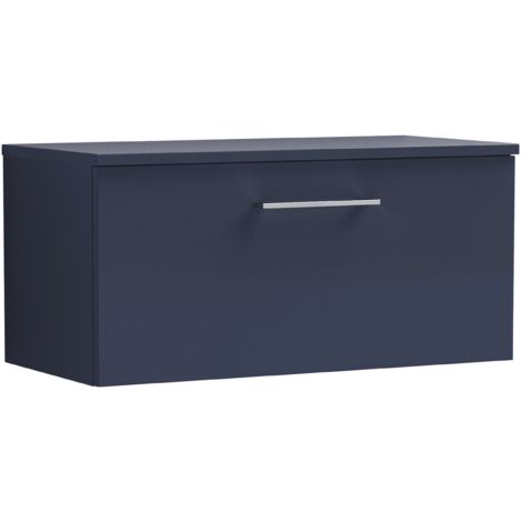 Nuie Arno Wall Hung 1-Drawer Vanity Unit with Worktop 800mm Wide - Midnight Blue (1/4)
