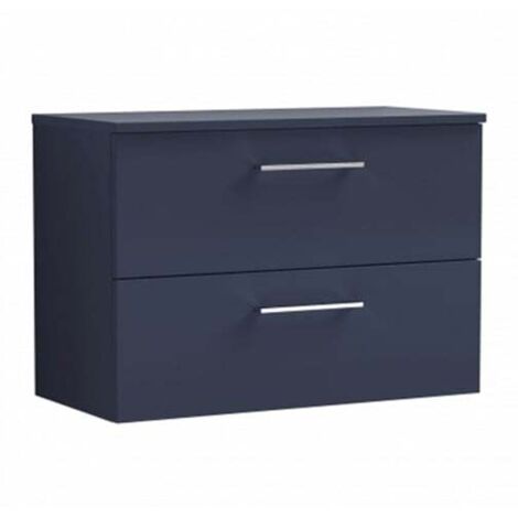 Nuie Arno Wall Hung 2-Drawer Vanity with Worktop 800mm Wide - Midnight Blue