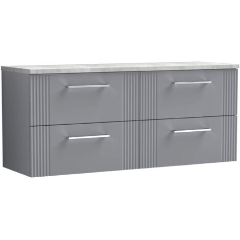 Nuie Deco Wall Hung 4-Drawer Vanity Unit with Bellato Grey Worktop 1200mm Wide - Satin Grey (1/4)