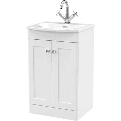Nuie Classique Floor Standing 2-Door Vanity Unit with Curved Basin 500mm Wide - Satin White (1/5)