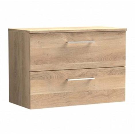Nuie Arno Wall Hung 2-Drawer Vanity with Worktop 800mm Wide - Bleached Oak (1/5)