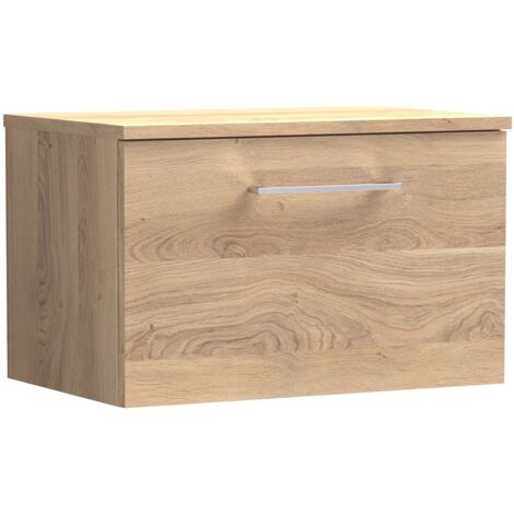 Nuie Arno Wall Hung 1-Drawer Vanity Unit with Worktop 600mm Wide - Bleached Oak (1/4)