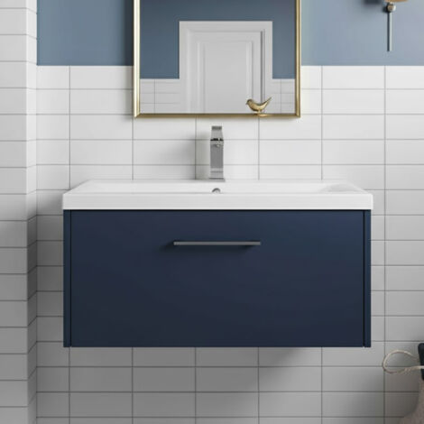 Hudson Reed Juno Wall Hung 1-Drawer Vanity Unit with Basin 1 800mm Wide - Midnight Blue (1/5)