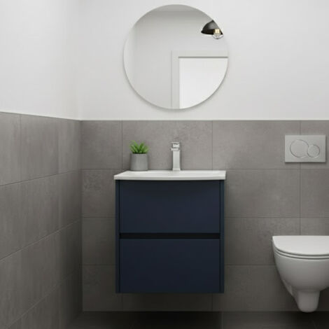 Havana Wall Hung 2-Drawer Vanity Unit with Basin 4 500mm Wide - Midnight Blue (1/5)