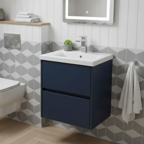 Havana Wall Hung 2-Drawer Vanity Unit with Basin 1 500mm Wide - Midnight Blue (1/5)