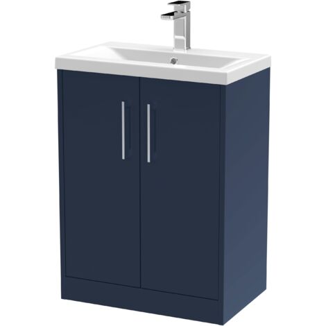 Hudson Reed Juno Satin Midnight Blue 600mm 2 Door Vanity Unit and Mid Edge Ceramic Basin - JNU2903A