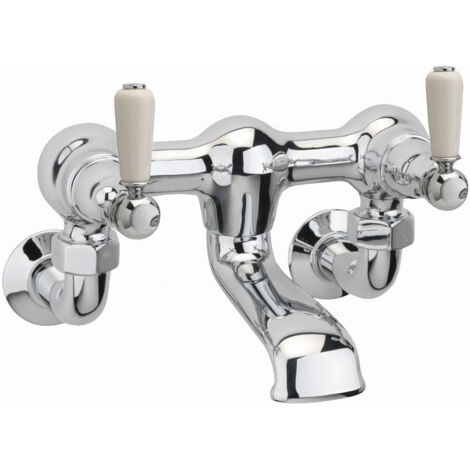 Sagittarius Kensington Lever Bath Filler Tap Wall Mounted - Chrome/White