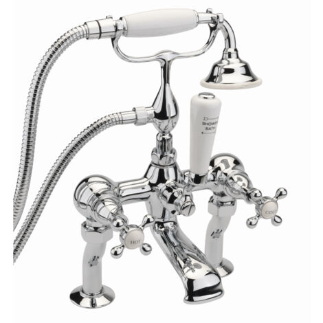 Sagittarius Kensington Bath Shower Mixer Tap with Kit Pillar Mounted - Chrome/White