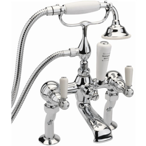 Sagittarius Kensington Lever Bath Shower Mixer Tap with Kit Pillar Mounted - Chrome/White