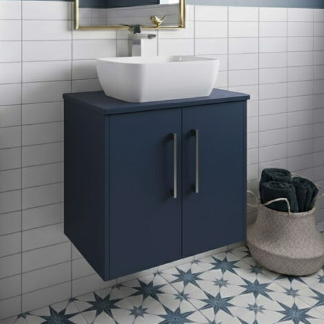 Hudson Reed Juno Wall Hung 2-Door Vanity Unit with Worktop 600mm Wide - Midnight Blue (1/4)