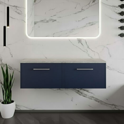 Hudson Reed Juno Wall Hung 2-Drawer Vanity Unit with Bellato Grey Worktop 1200mm Wide - Midnight Blue (1/4)