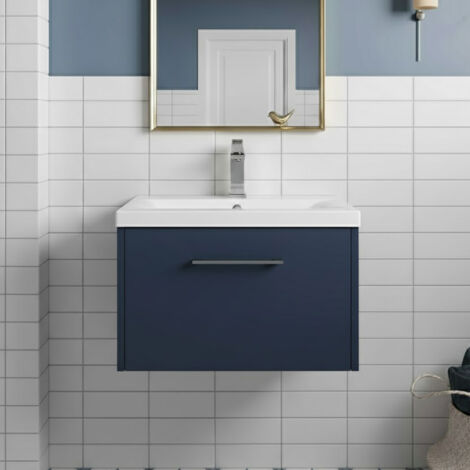 Hudson Reed Juno Wall Hung 1-Drawer Vanity Unit with Basin 2 600mm Wide - Midnight Blue (1/5)