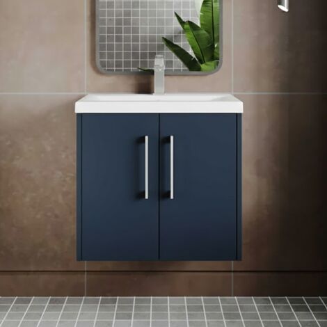 Hudson Reed Juno Wall Hung 2-Door Vanity Unit with Basin 2 600mm Wide - Midnight Blue (1/5)