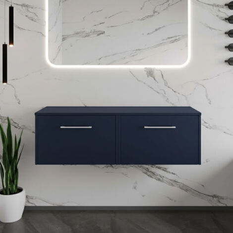 Hudson Reed Juno Wall Hung 2-Drawer Vanity Unit with Worktop 1200mm Wide - Midnight Blue (1/4)