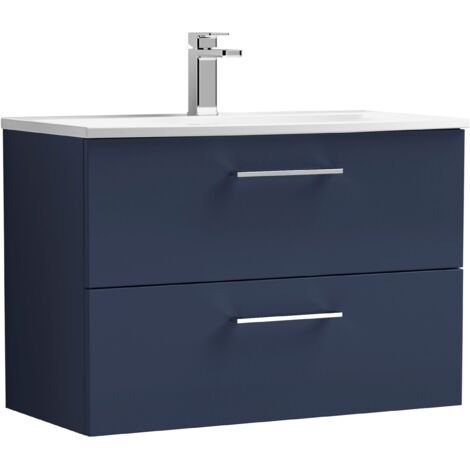 Nuie Arno Wall Hung 2-Drawer Vanity Unit with Basin-4 800mm Wide - Midnight Blue (1/5)