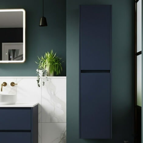 Havana Wall Hung 2-Door Tall Storage Unit 350mm Wide - Indigo Blue (1/4)