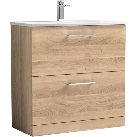 Nuie Arno Bleached Oak Woodgrain 800mm 2 Drawer Vanity Unit and Curved Ceramic Basin - ARN3035G (1/5)