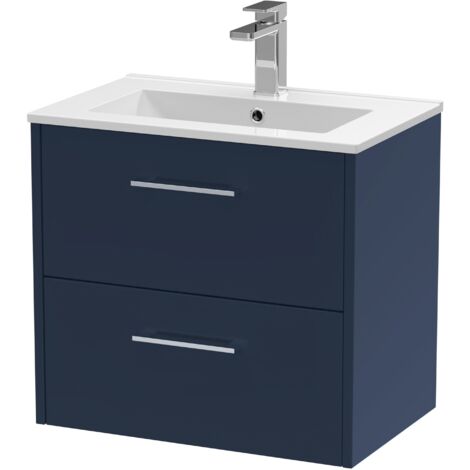 Hudson Reed Juno Wall Hung 2-Drawer Vanity Unit with Basin 2 600mm Wide - Midnight Blue (1/4)
