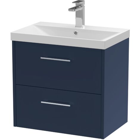 Hudson Reed Juno Wall Hung 2-Drawer Vanity Unit with Basin 3 600mm Wide - Midnight Blue (1/4)