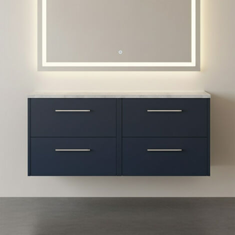 Hudson Reed Juno Wall Hung 4-Drawer Vanity Unit with Bellato Grey Worktop 1200mm Wide - Midnight Blue (1/4)