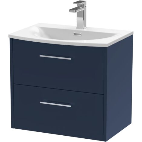 Hudson Reed Juno Wall Hung 2-Drawer Vanity Unit with Basin 4 600mm Wide - Midnight Blue (1/4)