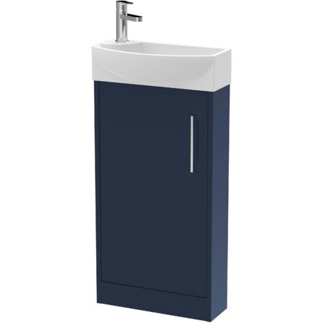 Hudson Reed Juno Compact RH Floor Standing Vanity Unit and Basin 440mm Wide - Midnight Blue (1/3)