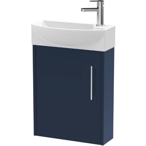 Hudson Reed Juno Compact LH Wall Hung Vanity Unit and Basin 440mm Wide - Midnight Blue (1/3)