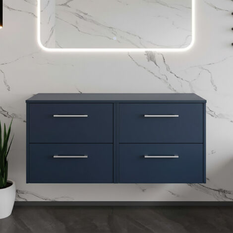 Hudson Reed Juno Wall Hung 4-Drawer Vanity Unit with Worktop 1200mm Wide - Midnight Blue (1/4)