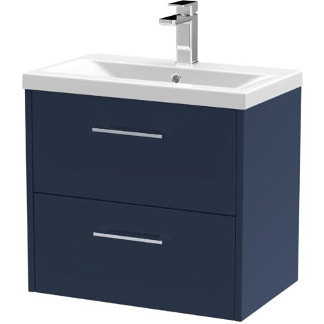 Hudson Reed Juno Wall Hung 2-Drawer Vanity Unit with Basin 1 600mm Wide - Midnight Blue (1/4)